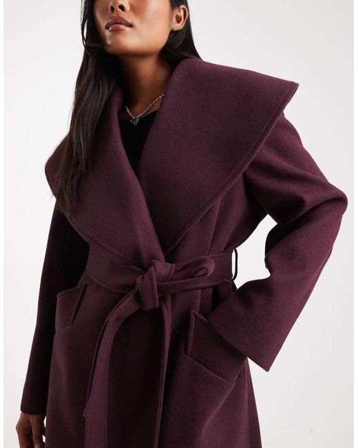 Abrigo De Vestir Cruzado De -Morado Miss Selfridge de color Black