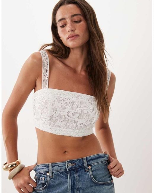 True Decadence White Co-Ord Square-Neck Lace Trim Crop Top