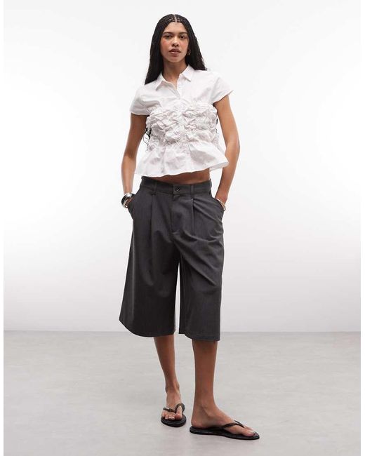 Collusion White Ruched Fitted Short Sleeve Shirt