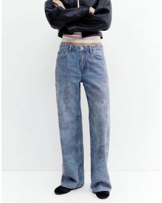 Pull&Bear Blue Floral baggy Jeans
