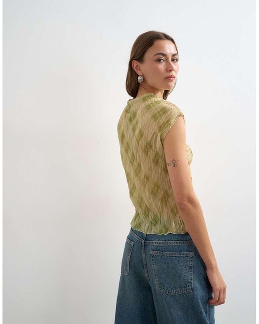 TOPSHOP Multicolor Mesh Crinkle Fitted Tee