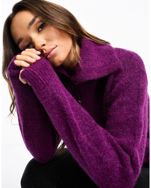 & Other Stories Purple Alpaca Wool Jumper With Wide Button Front Collar