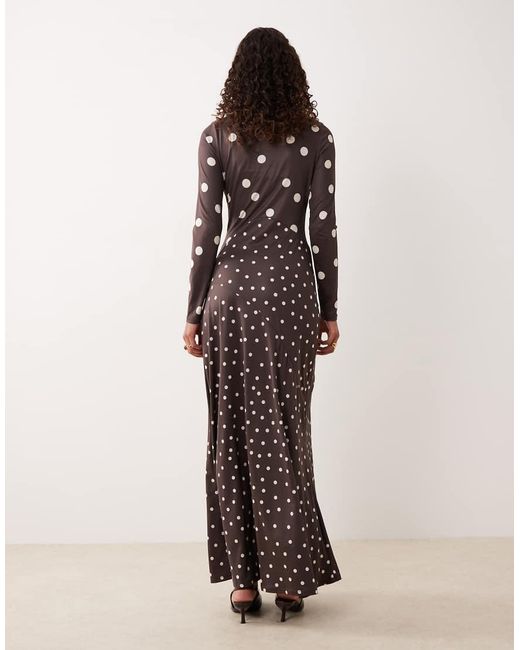 Pretty Lavish Brown Slinky Spliced Printed Long Sleeved Maxi Dress