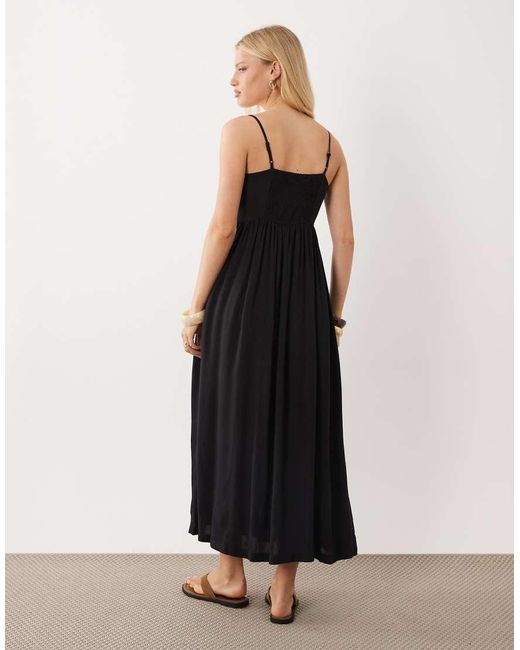 Brave Soul Black Strappy Maxi Dress With Lace Trim