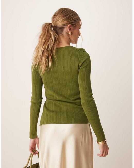ASOS Gebreide Top Met Ronde Hals, Lange Pasvorm En Zijsplit in het Green