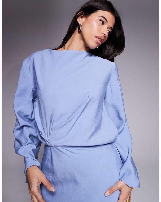 ASOS Purple Long Sleeve Tucked Waist Bias Maxi Dress