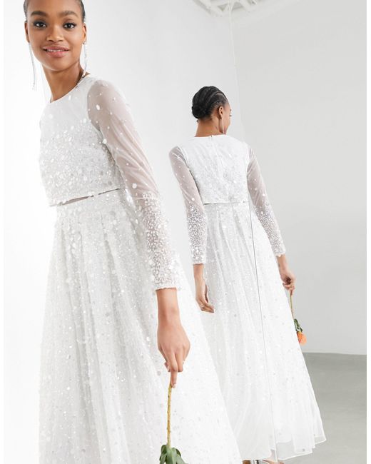 Marie - vestito da sposa con paillettes e top corto di ASOS in Bianco | Lyst