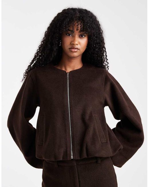 4th & Reckless Black Wool Feel Balloon Sleeve Collarless Bomber Jacket Co-ord