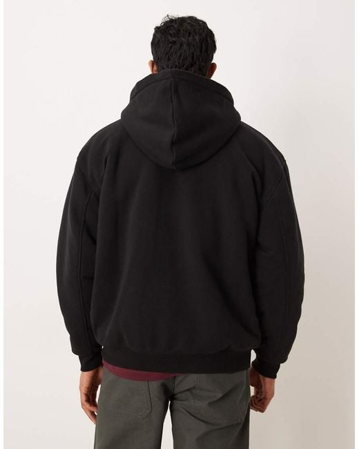ASOS Black Relaxed Zip Through Hoodie With Borg Lining for men
