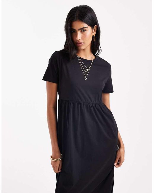 Threadbare Black Short Sleeve Jersey Midi Dress With Drop Waist