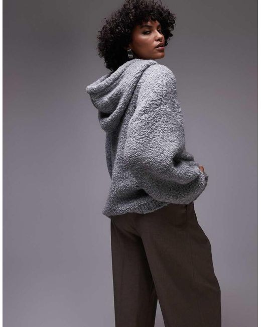 TOPSHOP Gray Knitted Premium Wool Blend Hoodie