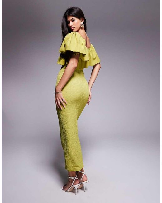 Vestito Midi Color Lime Testurizzato Con Volant di ASOS in Green