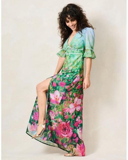 Hope & Ivy Green The Solenne Petite Thigh Split Maxi Dress