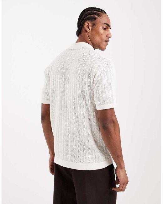 Only & Sons White Open Knit Polo for men