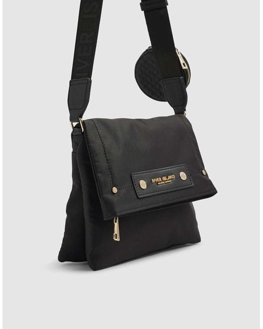 River Island Black Nylon Flap Over Messenger Bag