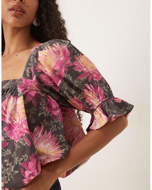 ASOS Pink Square Neck Puff Blouse
