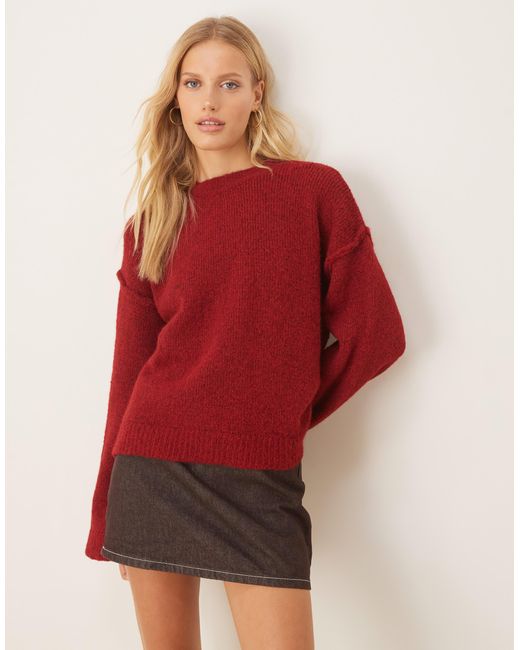 ASOS Red Knitted Jumper With Exposed Seams With Wool