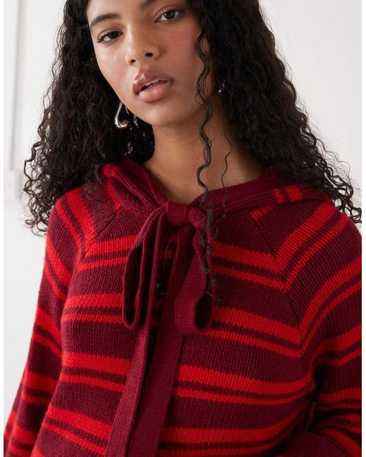 Collusion Red Cardigan With Hood Scarf Detail