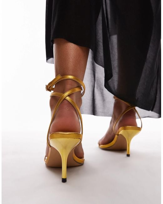 TOPSHOP Brown Wide Fit Fina Barely There Mid Heeled Sandals