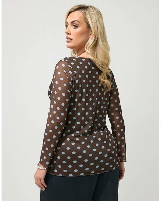 Yours Clothing Black Polka Dot Long Sleeve Top
