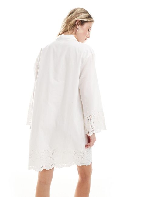 Y.A.S White Broderie Detail Mini Shirt Dress
