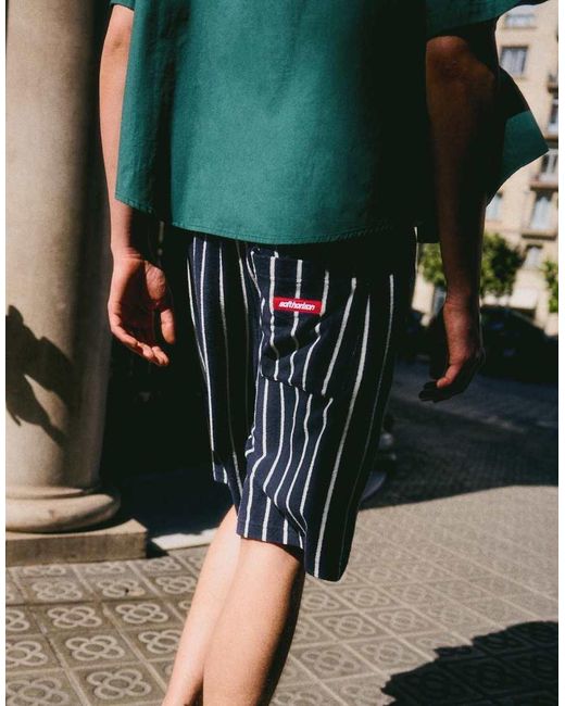 Bershka Black Striped Towel Effect Bermuda Shorts for men