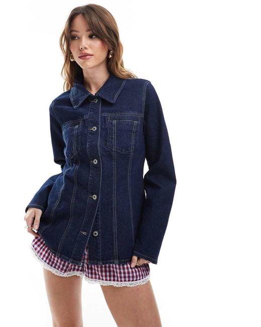 ONLY Blue Contrast Stitch Fitted Denim Jacket