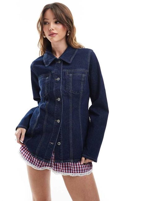 ONLY Blue Contrast Stitch Fitted Denim Jacket