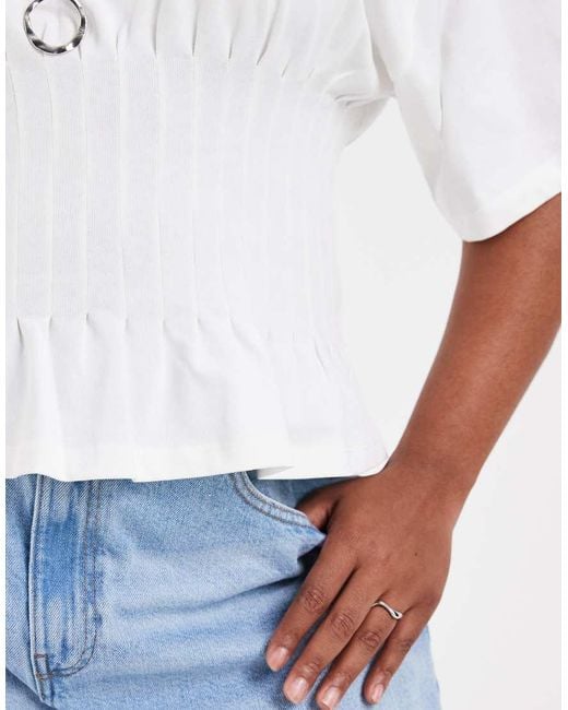 ONLY White Ruched Cinched Waist Top