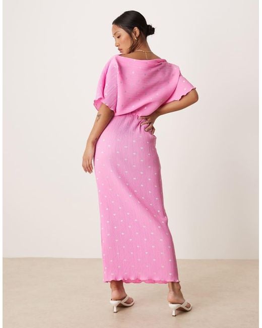 Never Fully Dressed Pink Petite Tilly Off Shoulder Plisse Maxi Dress