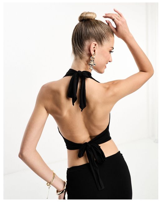 Naked Wardrobe Black – kurzes, drapiertes neckholder-oberteil aus mikro-modal