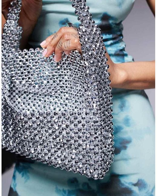 River Island White Beaded Metallic Clutch Bag