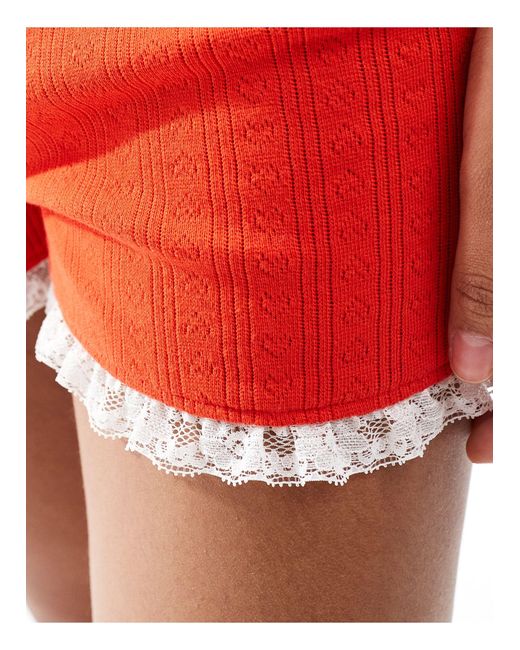 Miss Selfridge Red – knappe shorts aus pointelle