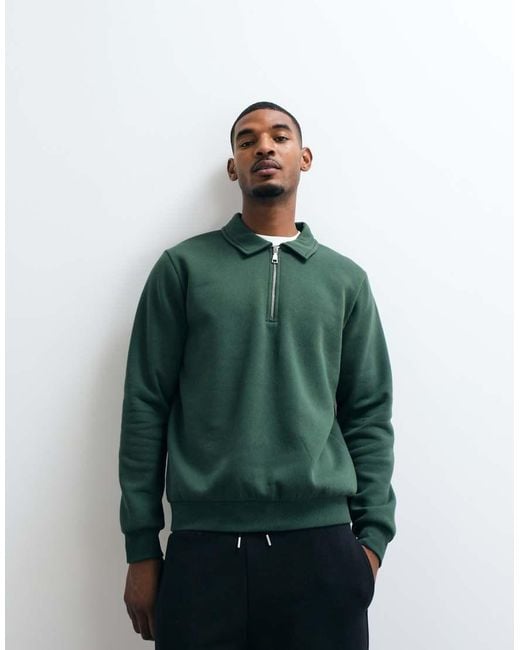 ASOS Green Long Sleeve Zip Polo for men