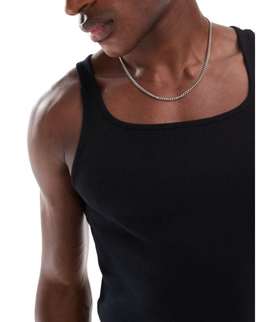ASOS Black Essentials Muscle Fit Singlet With Square Neck for men