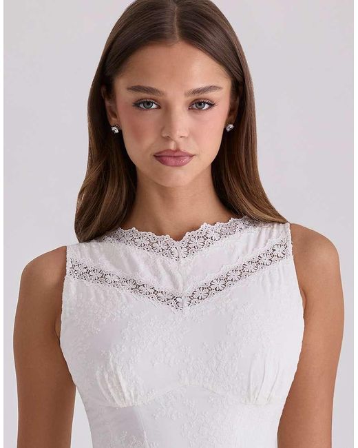 House Of Cb White Scarlett Embroidered Cotton Lace Trim Mini Dress