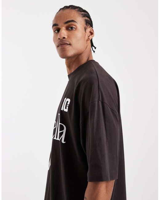 ASOS Black Oversized T-shirt With Orange Front Print for men