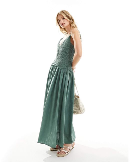 Robe d ete mi longue effet froisse a jupe evasee kaki ASOS en coloris Blanc Lyst