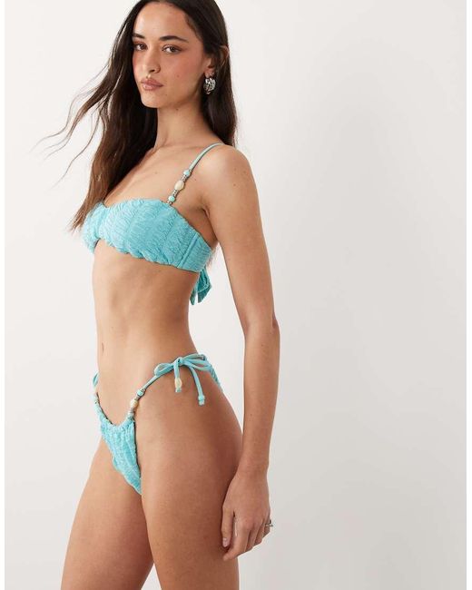 Miss Selfridge Multicolor Textured Faux Peal Tie Side Bikini Bottoms