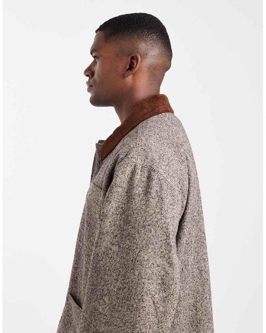 ASOS Brown Herringbone Wool Look Jacket for men