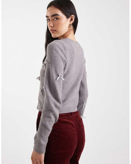 Brave Soul Purple Cardigan With All Over Ribbon Bow Detail