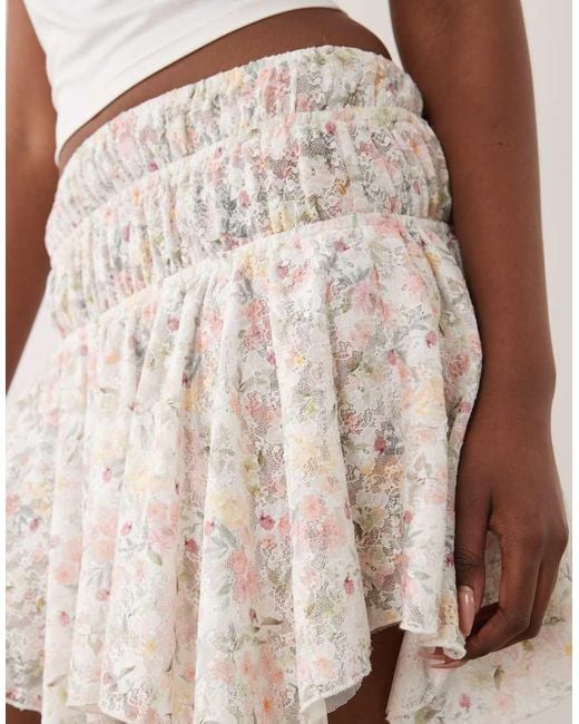 ASOS Natural Asymmetric Lace Layered Mini Skirt