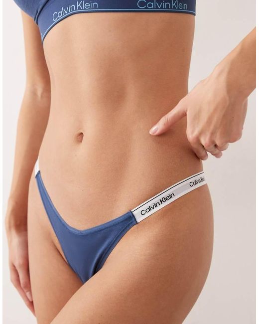 Calvin Klein Blue Icon Logo Dipped Thong