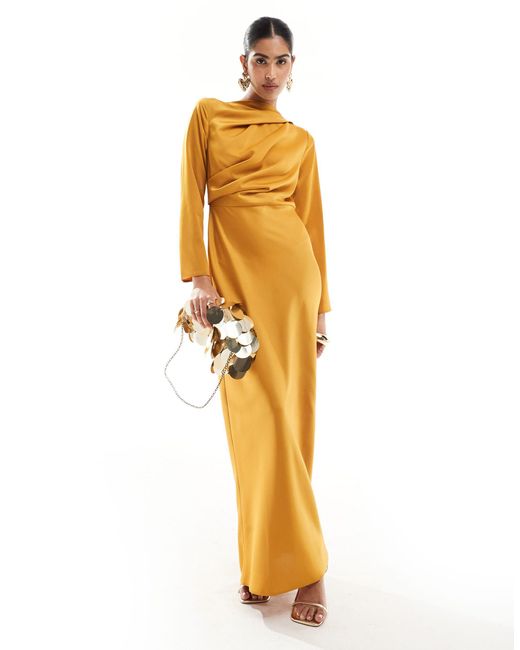 ASOS Metallic Satin Maxi Dress With Drape Bodice Detail