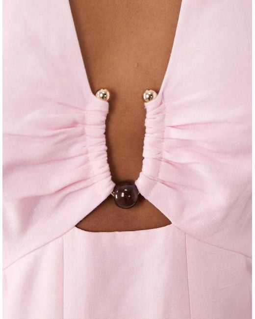 Forever New Pink Linen Mix Halter Neck Midi Dress With Hardware Detail
