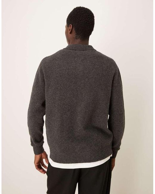 ASOS Gray Relaxed Knitted Wool Blend Cardigan With Front Pockets for men
