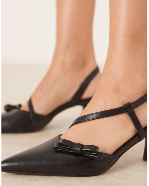 Glamorous Natural Slingback Kitten Heeled Shoes With Bow