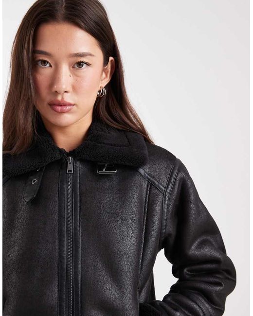 New Look Black Cropped Aviator Jacket