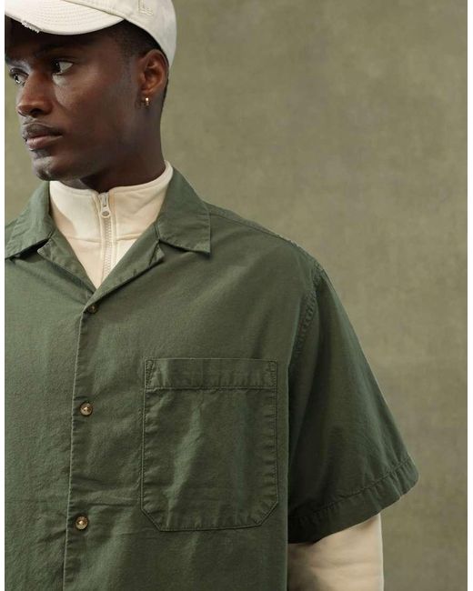 ASOS Boxy Oversized Overhemd Met Linnenlook En Reverskraag in het Green voor heren