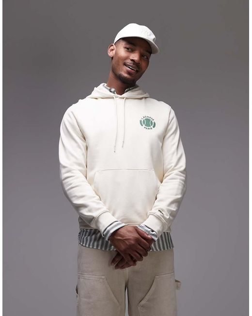 Sudadera Blanca Sin Cierres Con Capucha Y Estampado En El Pecho Y La Espalda De Lacoste de hombre de color Gray